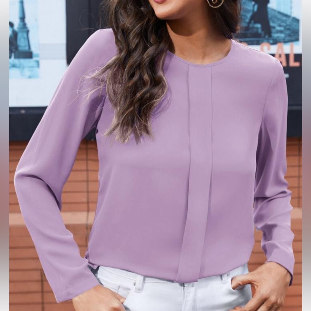 Shein Clasi Keyhole Back Press Crease Blouse (Purple, Size M)